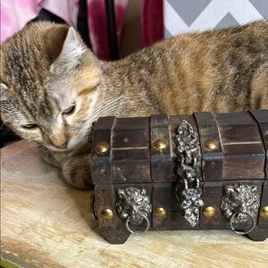 Vintage Wooden Trinket Box with Silver Accents